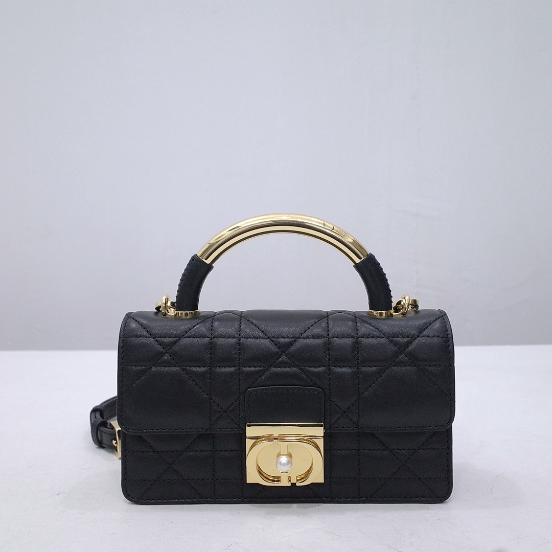 Mini Dior Ange Bag Black Macrocannage Lambskin